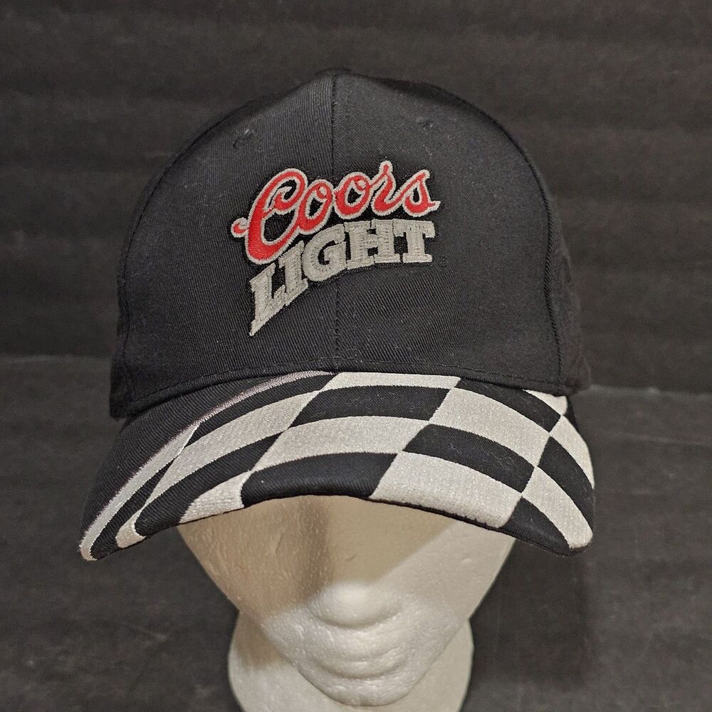 Vintage Coors Light Beer SnapBack Hat Checkered Flag 90s Racing